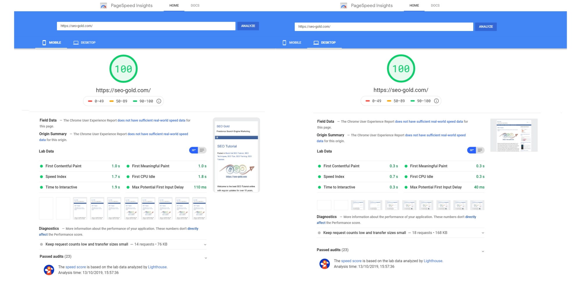 100% on Google PageSpeed Insights