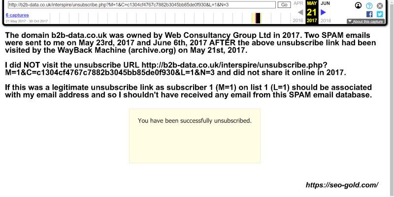 Archived Web Consultancy Fake Unsubscribe Link