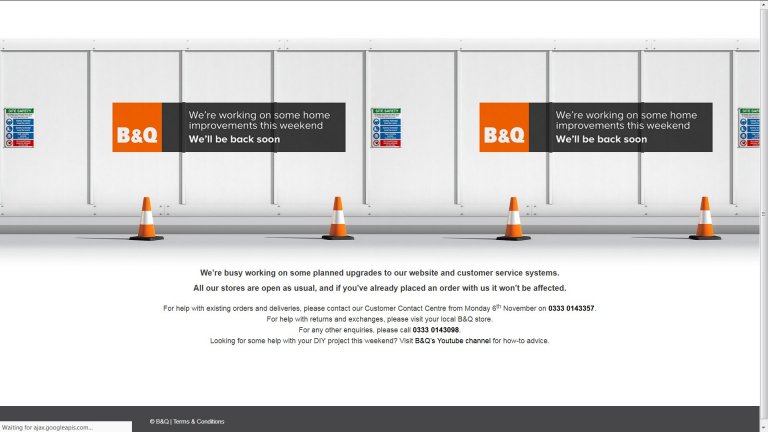 B and Q We'll be Back Soon Notice