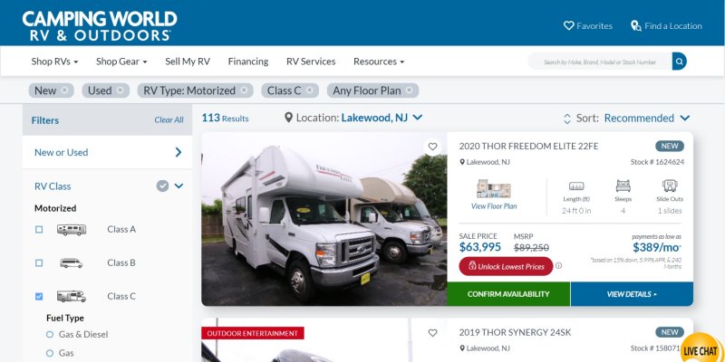 Camping World Class C Motorhomes for Sale