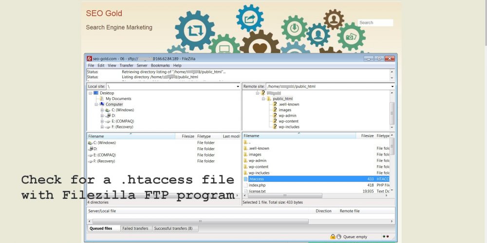 Check for a .htaccess File with Filezilla FTP Program