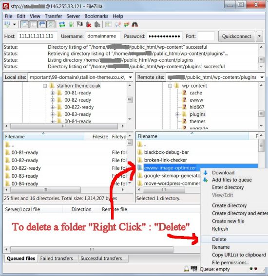 Delete a Directory Using Filezilla