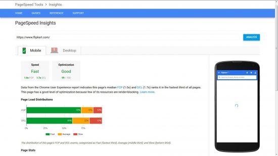 Flipkart Mobile Pagespeed Insights Results