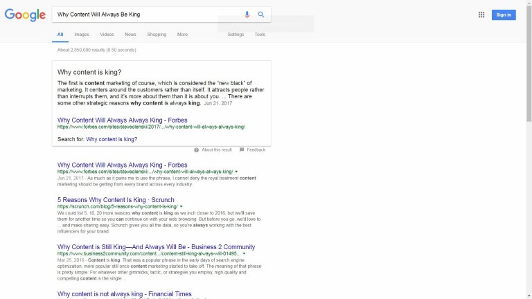 Google Featured Snippet Why Content is King