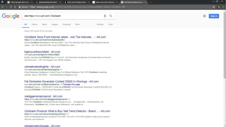 Google Search of Art.com for the Word Clickbank