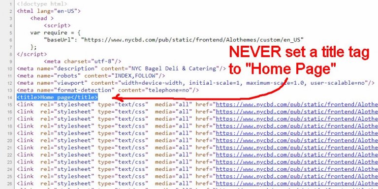NEVER Set a Title Tag to Home Page