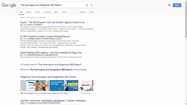 Obscure Google Exact Match Search for an Internal Links Anchor Text SEO Test