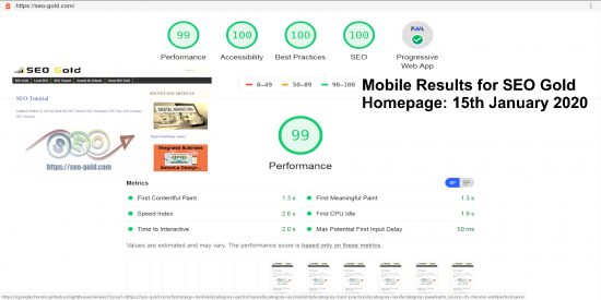 SEO Gold Mobile PageSpeed Results