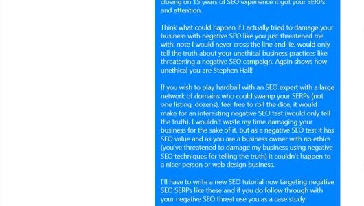 Unethical: Stephen Hall Negative SEO Threat
