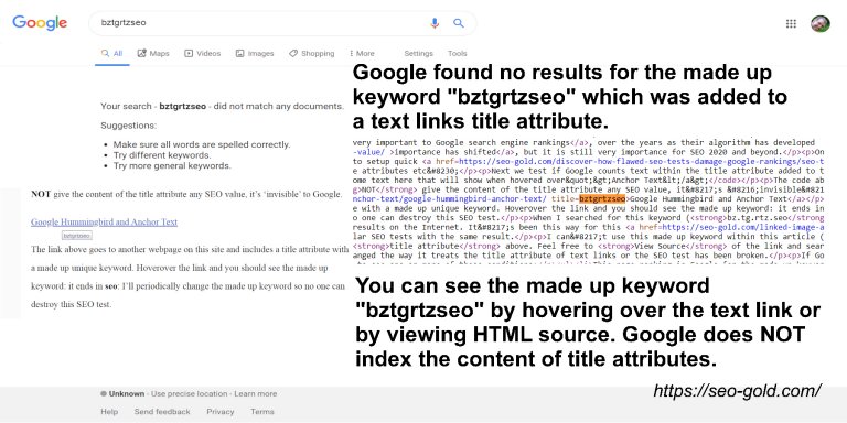 Title Attribute SEO Test of Text Links
