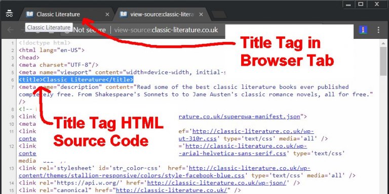 use of title tag in html