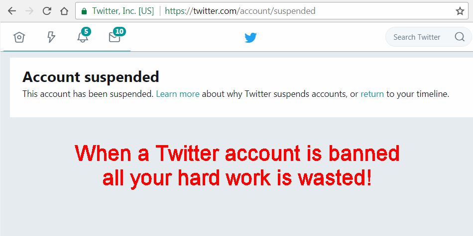 Twitter Account Suspended Notification