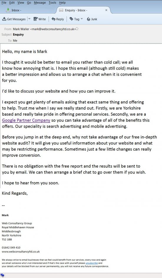 Web Consultancy Group SPAM Email Review