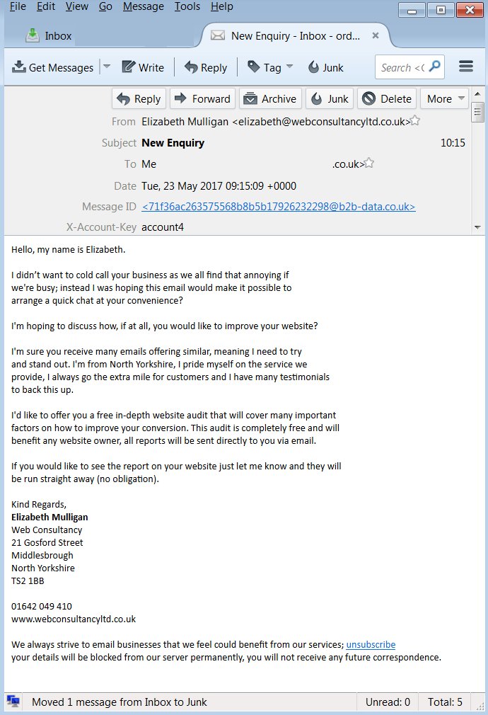 Middlesbrough Web Design Company Unsolicited SPAM Email