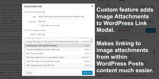 WordPress Image Attachments Added to the Link Modal