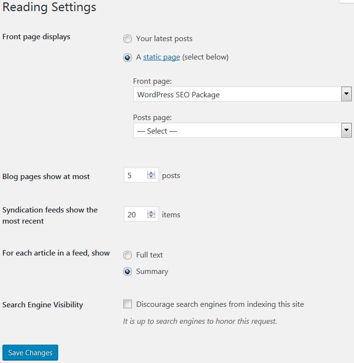 WordPress Reading Settings Static Front Page